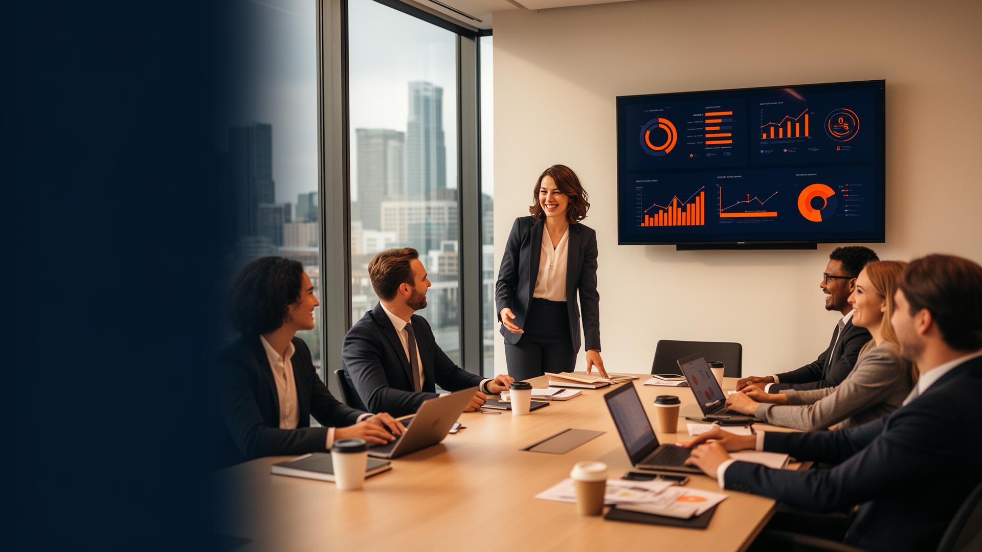 Equipe de liderança em reunião estratégica